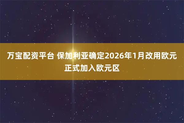 万宝配资平台 保加利亚确定2026年1月改用欧元正式加入欧元区